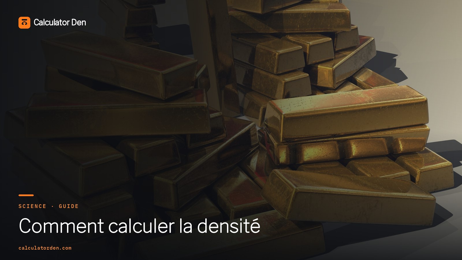 Un tas de lingots d'or, le matériau le plus dense du tableau, illustrant comment la densité concentre beaucoup de masse dans un petit volume