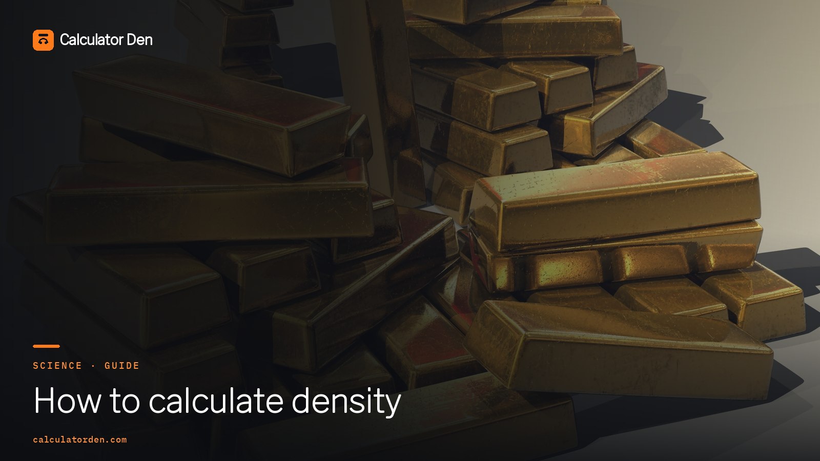 A pile of gold bars, the densest material in the chart, illustrating how density packs a lot of mass into a small volume