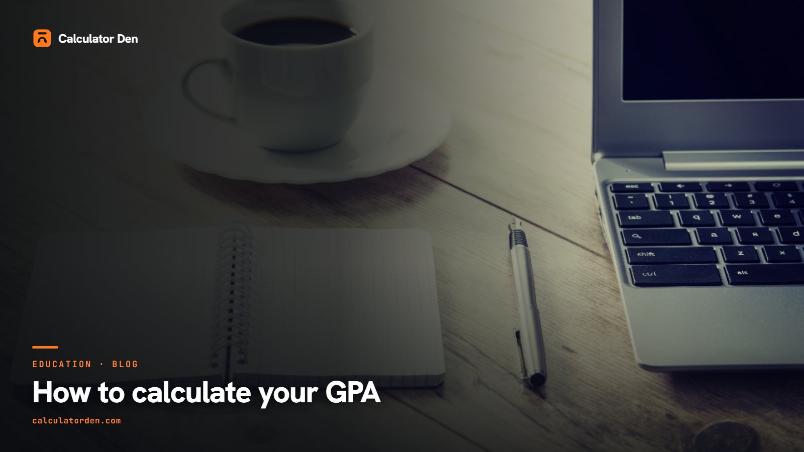 A study desk with a laptop, an open notebook and a pen, used to work out a grade point average