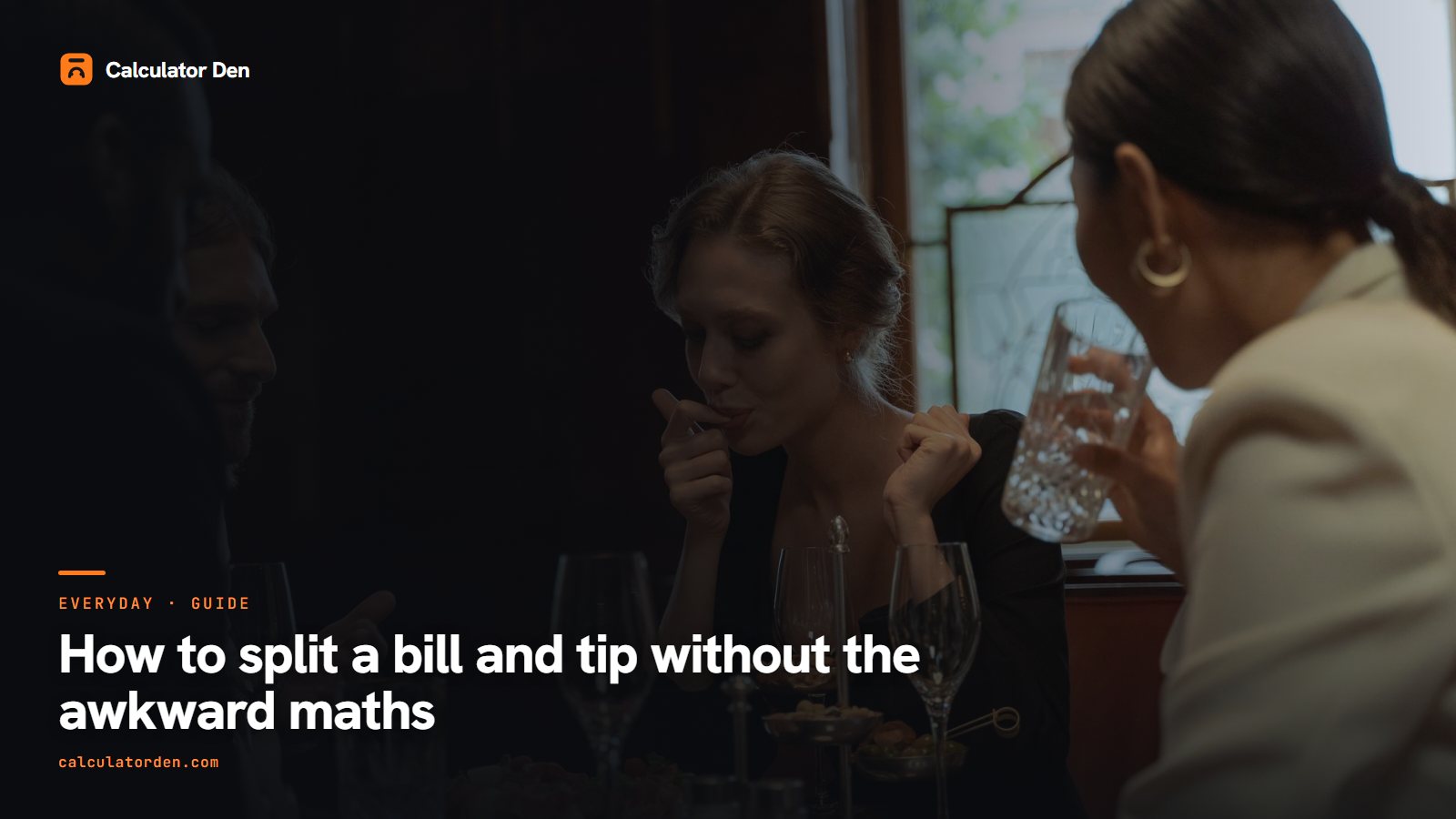 Friends dining at a restaurant table, illustrating how to split a bill and add a tip