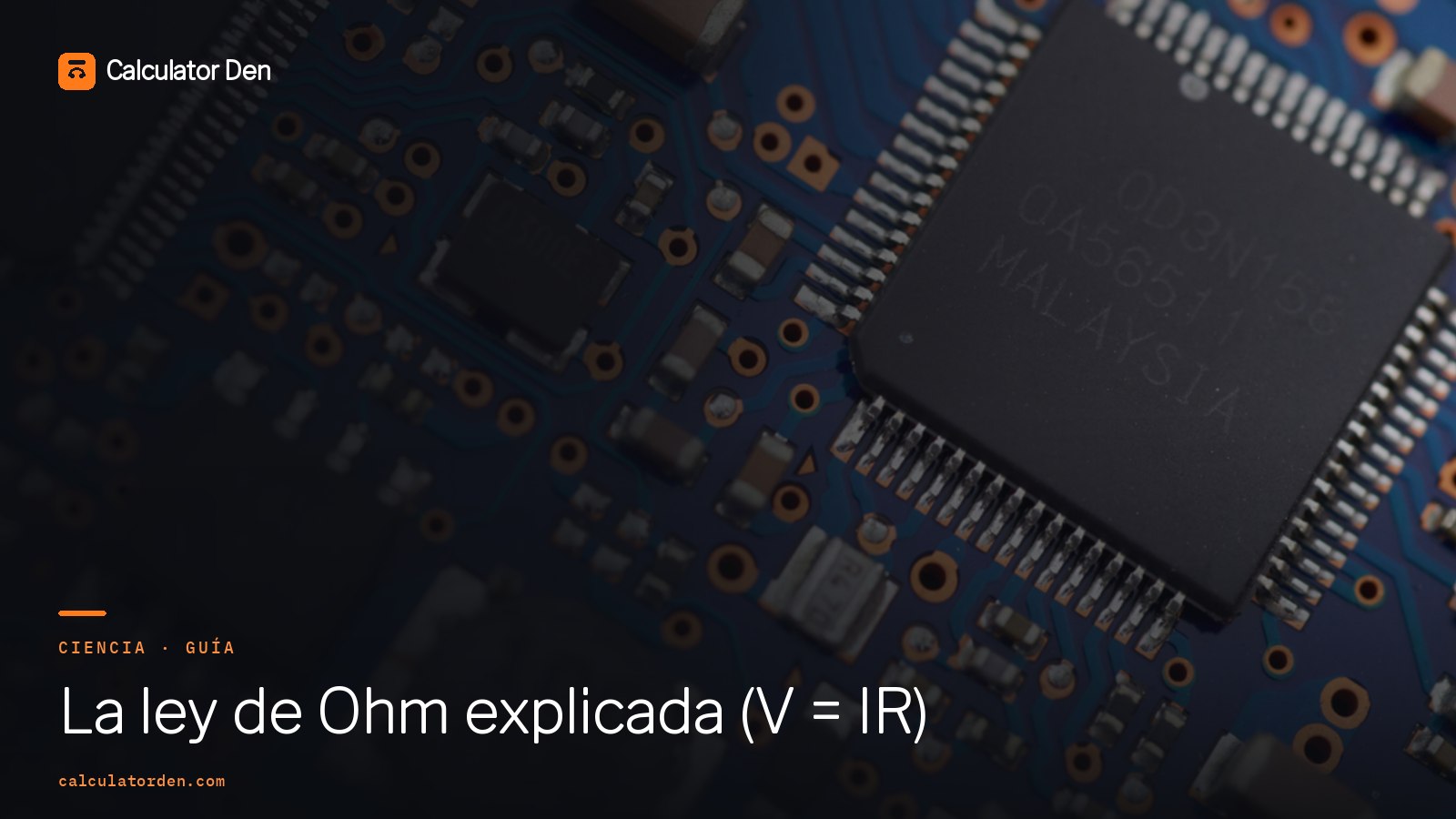 Un circuito con el voltaje, la corriente y la resistencia etiquetados, que ilustra la ley de Ohm V igual a I por R