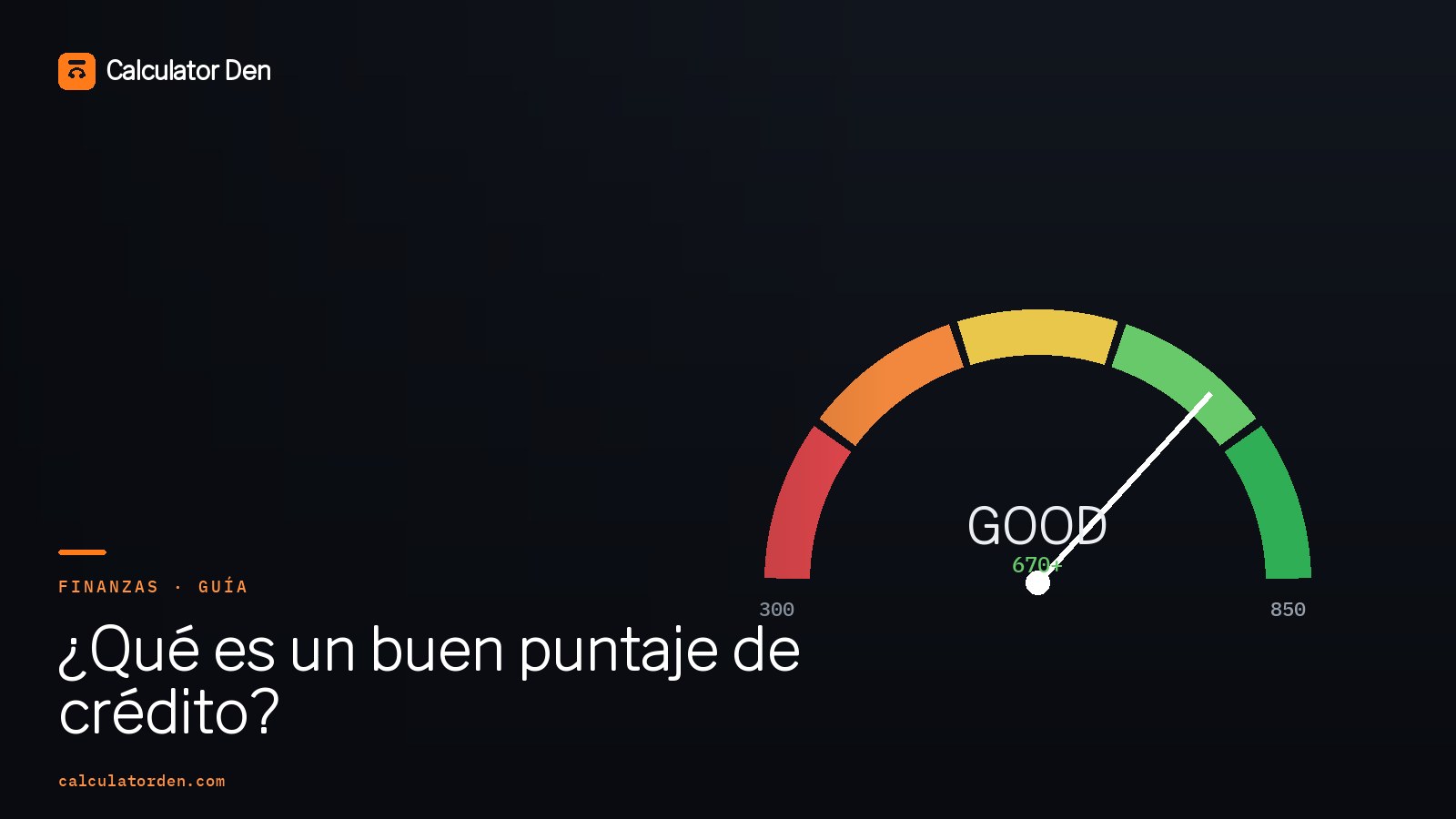 Un medidor de puntaje crediticio que sube de malo a excelente, que representa los rangos usados para juzgar un buen puntaje de crédito
