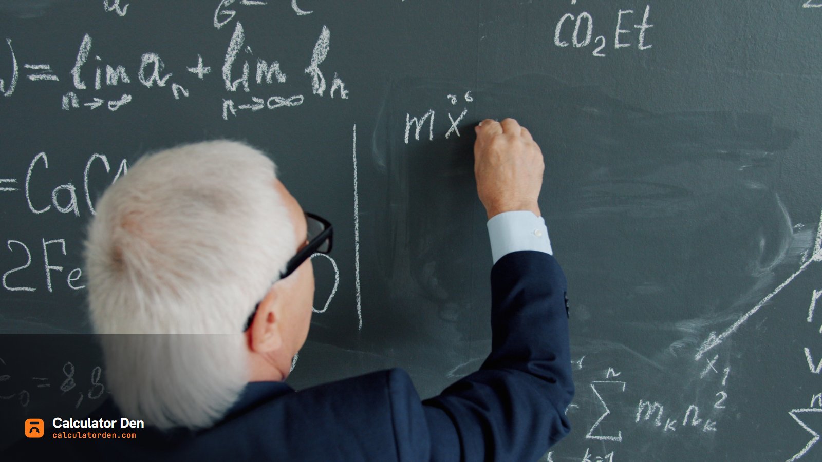 A professor writing mathematical formulas on a chalkboard - Calculator Den